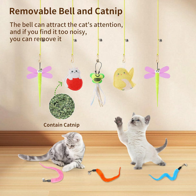 Interactive Cat Toys Refills with 8 Assorted Teasers and Wand for Indoor Cats - Adjustable Height and Durable