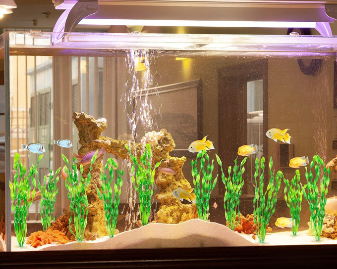 MyLifeUNIT Artificial Seaweed Aquarium Plant Decorations 10 PCS, 12 Inches Tall, Green Plastic PVC