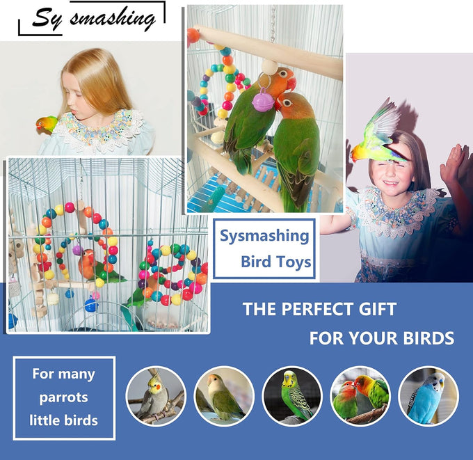 22 Pack Parakeet Cockatiel Toys Set with Safe Bells, Colorful Climbing Ladder, Natural Wood