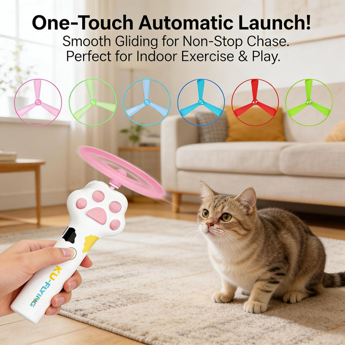 Cat Fetch Toy Launcher with Rechargeable Discs, Flying Disc Launcher for Kitten, Dog, Indoor, Outdoor Play