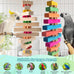 dbness 16.54in large bird toys for parrot, 2pc colorful natural wood block chew toy with bell