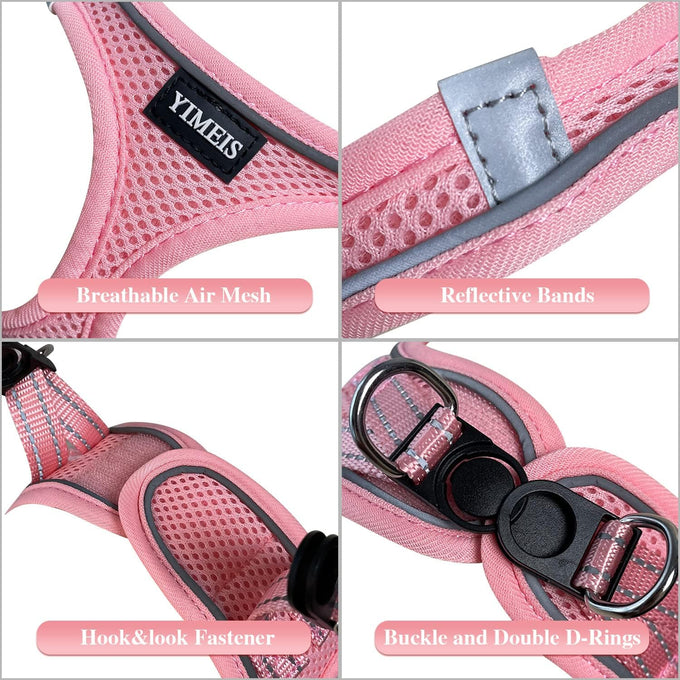 Yimeis No Pull Soft Mesh Pet Harness and Leash Set for Small Medium Large Dogs and Cats, Pink, X-Small