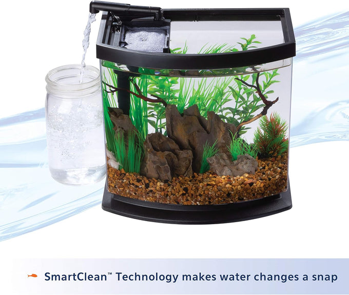 Aqueon LED MiniBow 2.5 Gallon Aquarium Fish Tank Kit with SmartClean Technology in Black for Small Fish