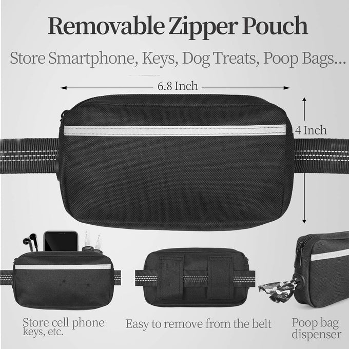 iYoShop hands-free dog leash with zipper pouch for walking jogging and running dogs (Large, 25-120 lbs, Black)