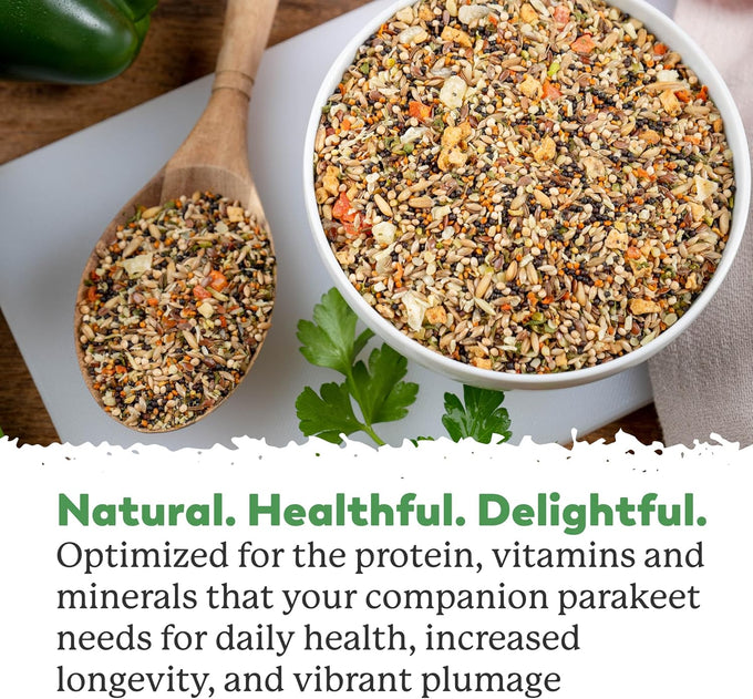 wholesome dr. harvey's parakeet food with 10 seed types, 7 nuts, 15 fruits & vegetables, no chemicals (4 pounds)
