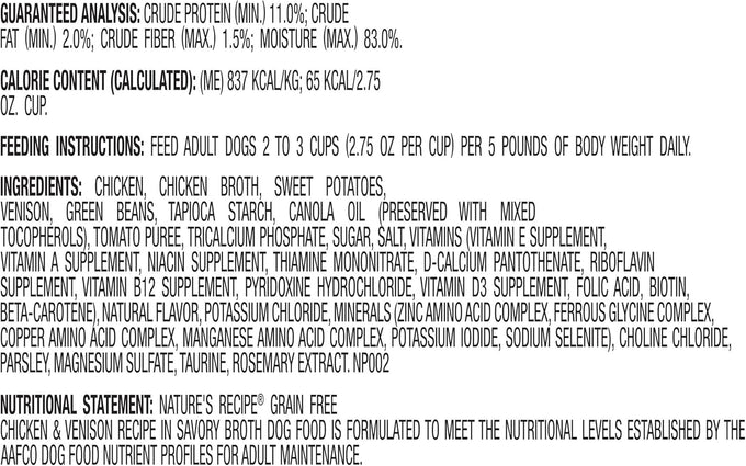 Nature's Recipe Grain-Free Chicken & Venison Wet Dog Food, 2.75oz (12-Pack)