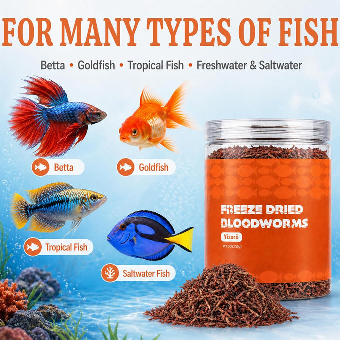 High-Protein Freeze-Dried Bloodworms Fish Food for Goldfish, Betta, Cichlids, Guppies, Tropical & Saltwater Aquarium (30Z)