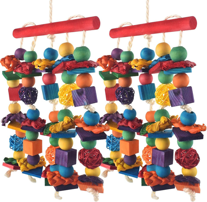 dbness bird toys, natural wooden blocks, parakeet chewing toy for small to medium macaw cockatoos budgie lovebird cockatiel conures 13.4x5.9 inches adjustable