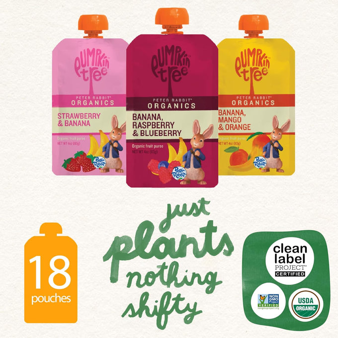 Peter Rabbit Organics 100% USDA Certified Organic 4 oz. Squeezable Snack Pouches Variety Pack of 18