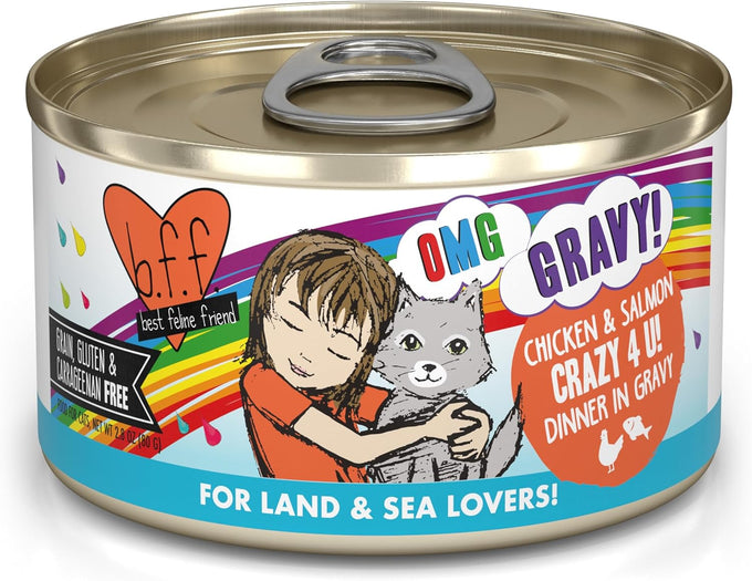 Weruva B.F.F. cat food, 2.8oz cans, pack of 12, grain-free, gluten-free, beef & salmon in gravy