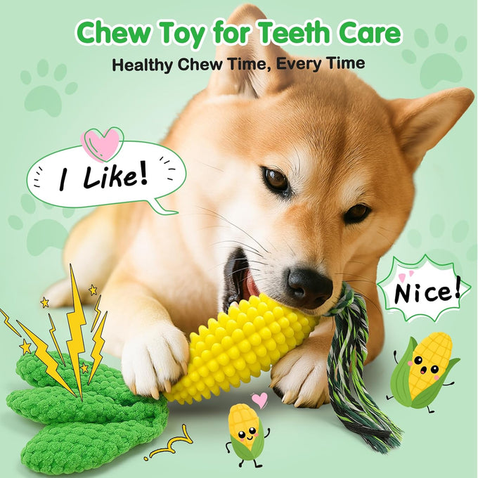 tooptate dog chew toys - squeaky corn dog toys for medium and large dogs - soft durable teething toys