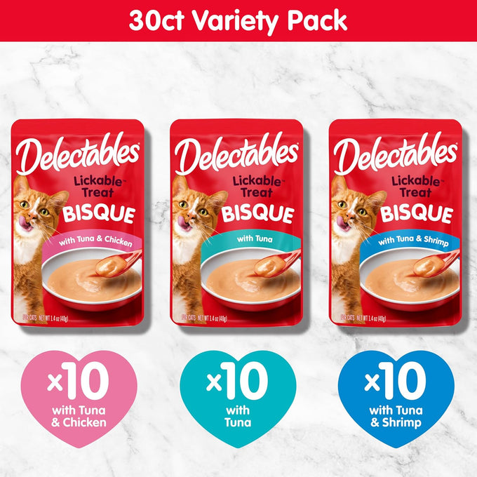 Delectables Lickable Treat Bisque Variety Pack, 30ct, Grain-Free, No Fillers, No Preservatives