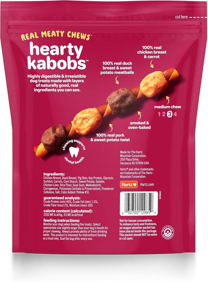 Hartz Oinkies Hearty Kabob Dog Treats with 100% Real Chicken Duck Sweet Potato Carrot Rawhide-Free Natural Dog Chews 18 Count