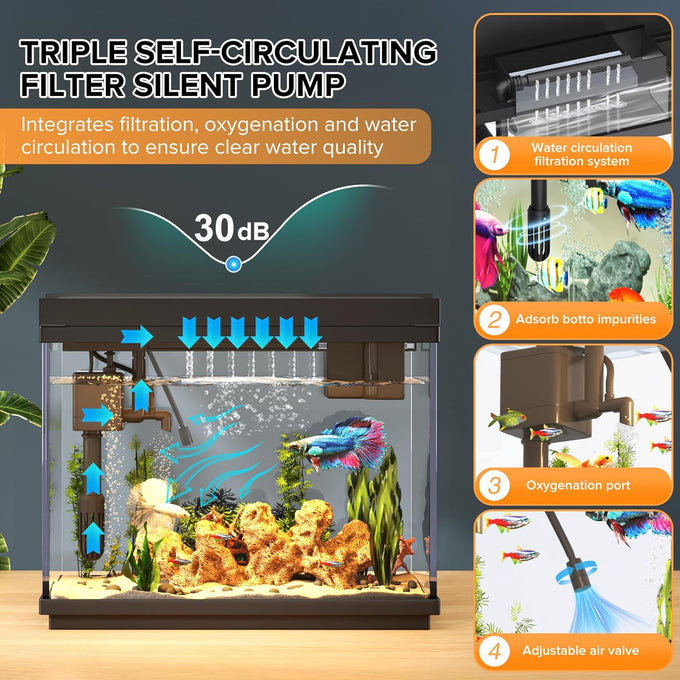Vehipa 2.4 Gallon Fish Aquarium Starter Kit with Smart Humidifier and Temperature Display