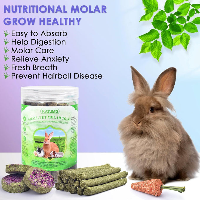 KATUMO 24PCS natural rabbit chew treats, timothy hay sticks, carrot sticks, healthy bunny toys, small animal chews