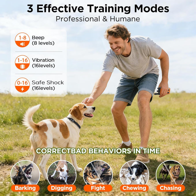 Dog shock collar for 2 dogs, 3300ft remote range with real-time dual-channel control, orange, fits 8-120 lbs all breeds sizes