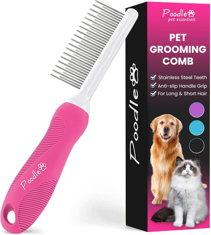stainless steel poodle detangling pet comb with long and short teeth for dogs and cats grooming