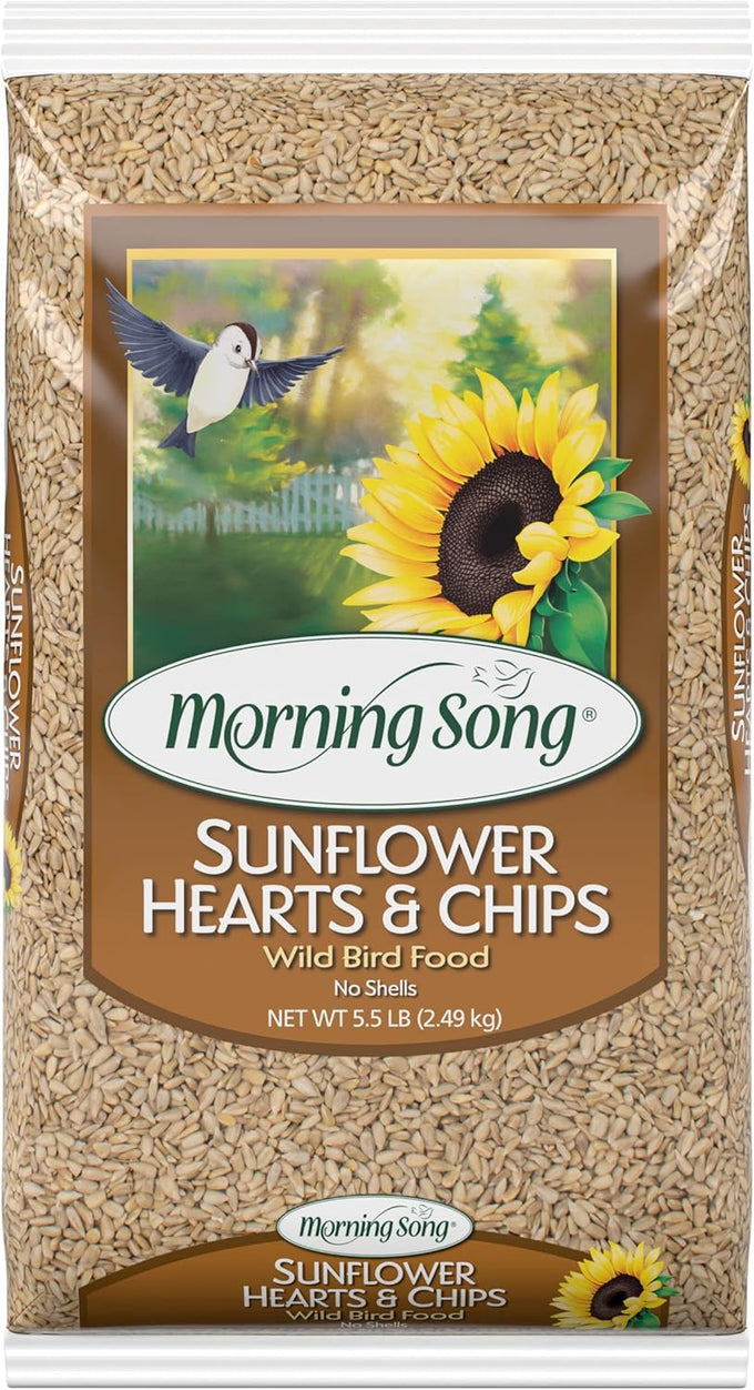 Morning Song 5.5-Pound Bag Sunflower Hearts & Chips Wild Bird Food, No Mess Sunflower Seeds for Birds