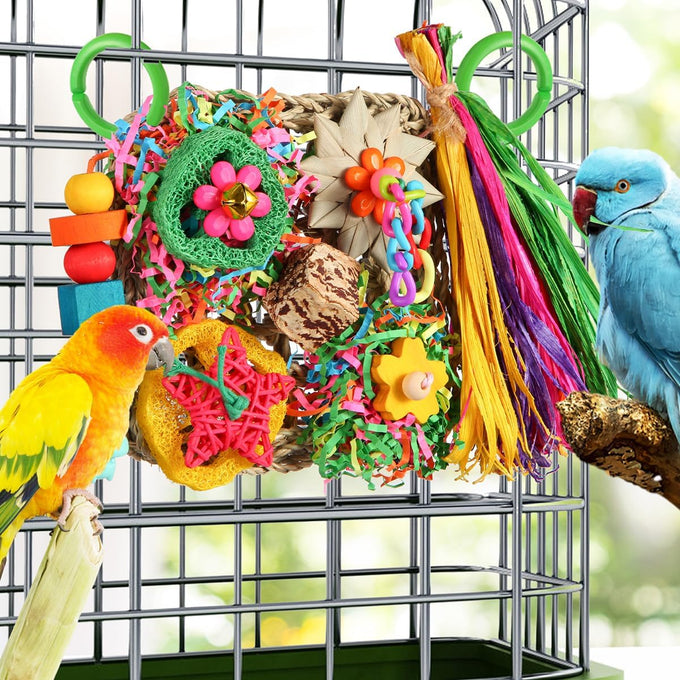 YIXUND Foraging Playground Bird Toys for Parakeets, Parrots, and Small to Medium Birds with Eco-Friendly Seagrass and Natural Wood Chew Toys