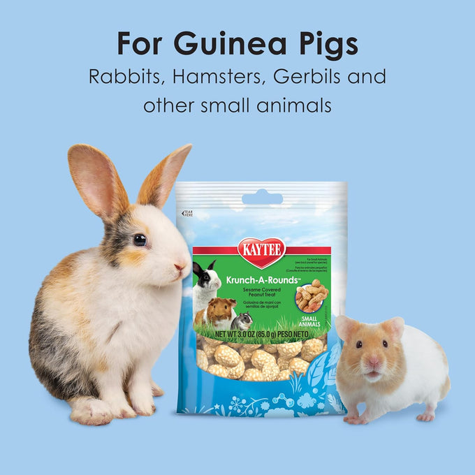 Kaytee Krunch-A-Rounds Sesame Covered Peanut Treat for small pets, 3 oz, crispy rice coating, sesame seeds