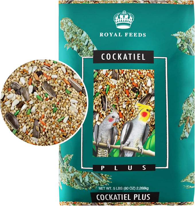Cockatiel Plus 5 Lbs bird seed, nutrient-rich mixed birdseeds, natural seeds for small parrot, daily growth energy, healthy balanced diet