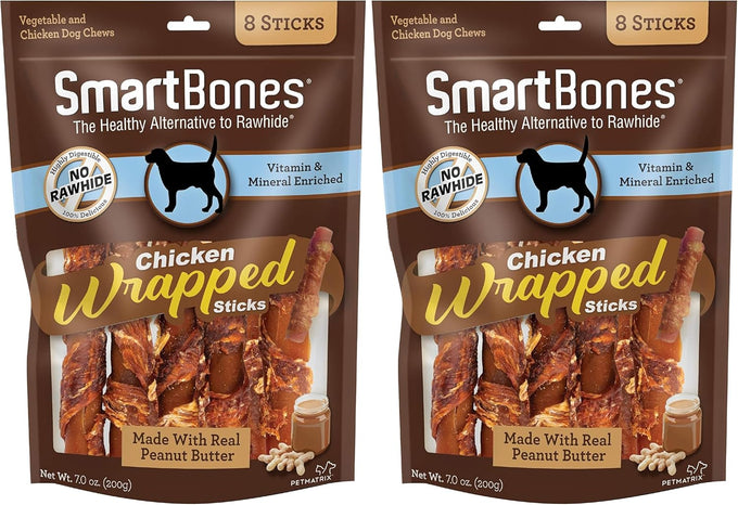 SmartBones Rawhide-Free Chicken-Wrapped Sticks, Mini Sticks with Chicken and Peanut Butter, 7 Ounce