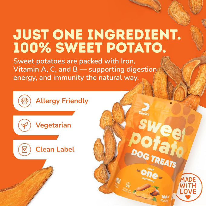 Davie's 100% Natural Sweet Potato Dog Chews, Low Fat, Low Allergenic, 1 lb. Bag