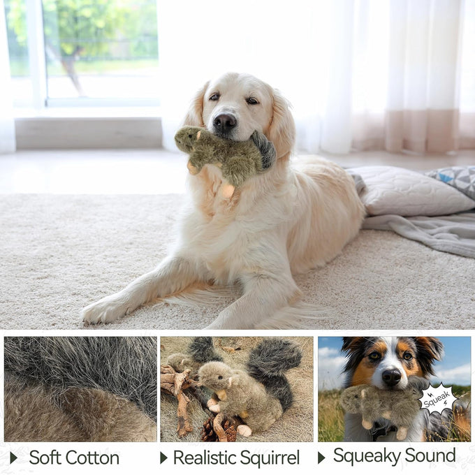 All for Paws large interactive dog squirrel plush squeaky toy for puppy enrichment and stimulation