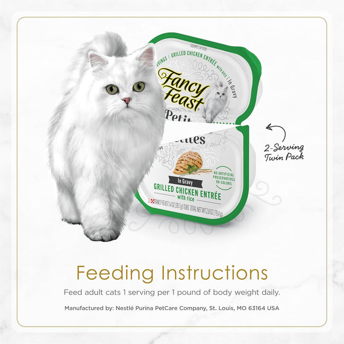 Purina Fancy Feast Gourmet Wet Cat Food Variety Pack Petites Gravy Collection 2.8 oz break-apart tubs 48 servings per pack of 24