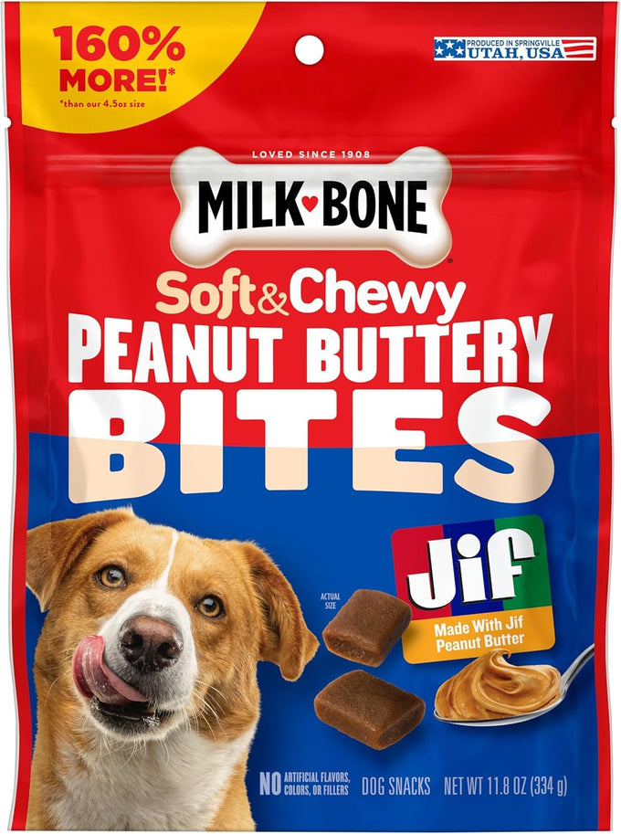 Milk-Bone Peanut Buttery Bites Soft Dog Treats with Real Peanut Butter & Bacon, 32-oz Bag, No Artificial Flavors
