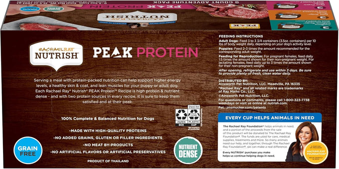 rachael ray nutrish peak protein wet dog food 3.5oz cups, grain free, 3-pack of 9, 2-count