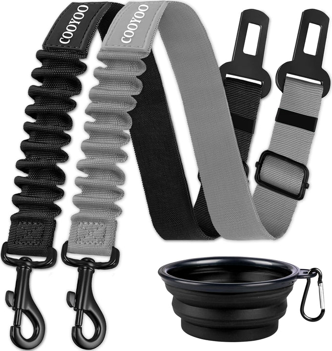 cooyoo dog seat belt, heavy-duty nylon, retractable, adjustable, black, 24-31 inches