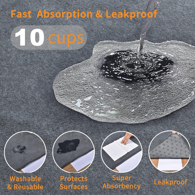 loobani 2 packs extra large reusable dog mat for floor, non-slip washable pee pads for dogs, gray, 36x48 inches