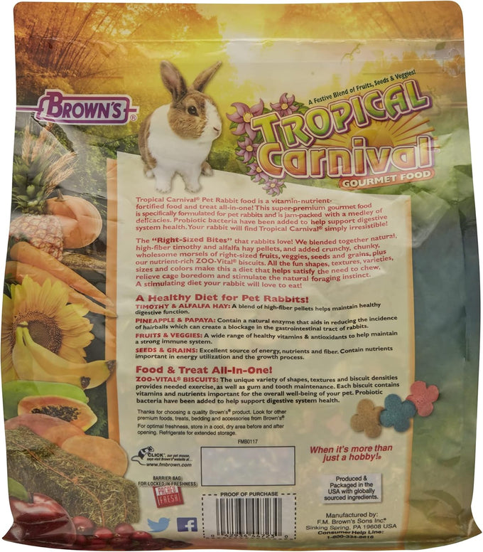 F.M. Brown's Tropical Carnival High-Fiber Timothy Hay Pet Rabbit Food with Probiotics and Vitamins, 5 lb