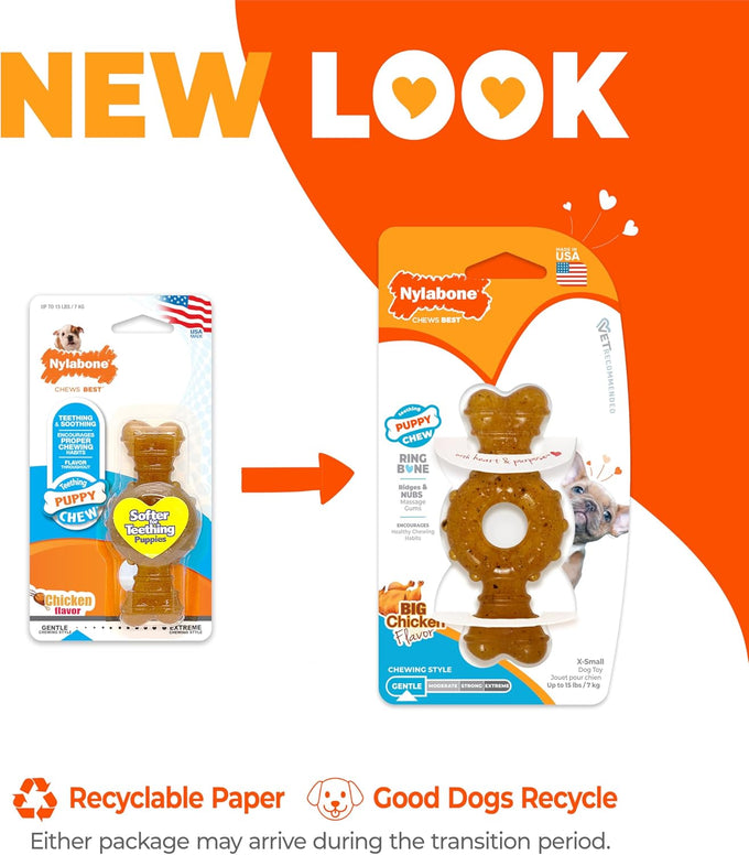 Nylabone chicken flavored teething ring bone toy for x-small puppies up to 15 lbs 1 count