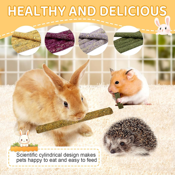 52pcs Natural Timothy Grass Molar Teeth Sticks, Rabbit Chew Toys, Guinea Pig Treats, Small Animal Snacks