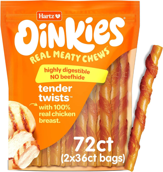 Hartz Oinkies Tender Twists Rawhide-Free Chicken Breast Dog Chews with Real Chicken Breast 36 Count