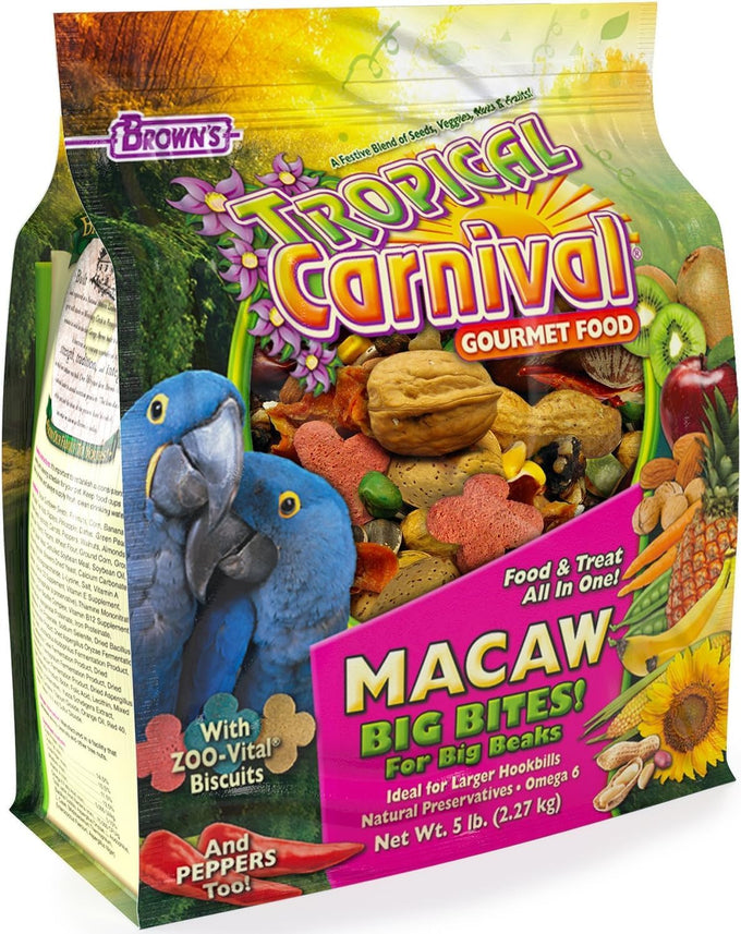F.M. Brown's Tropical Carnival Big Bites Macaw Food for Daily Digestive Health, Vitamin Fortified, 5 lb