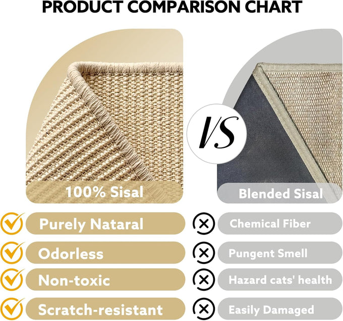 Natural Sisal cat scratcher with ball track, wooden base for indoor kittens and medium cats