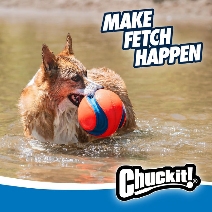 chuckit kick fetch ball dog toy large size 8-inch diameter floats in water durable rubber and foam