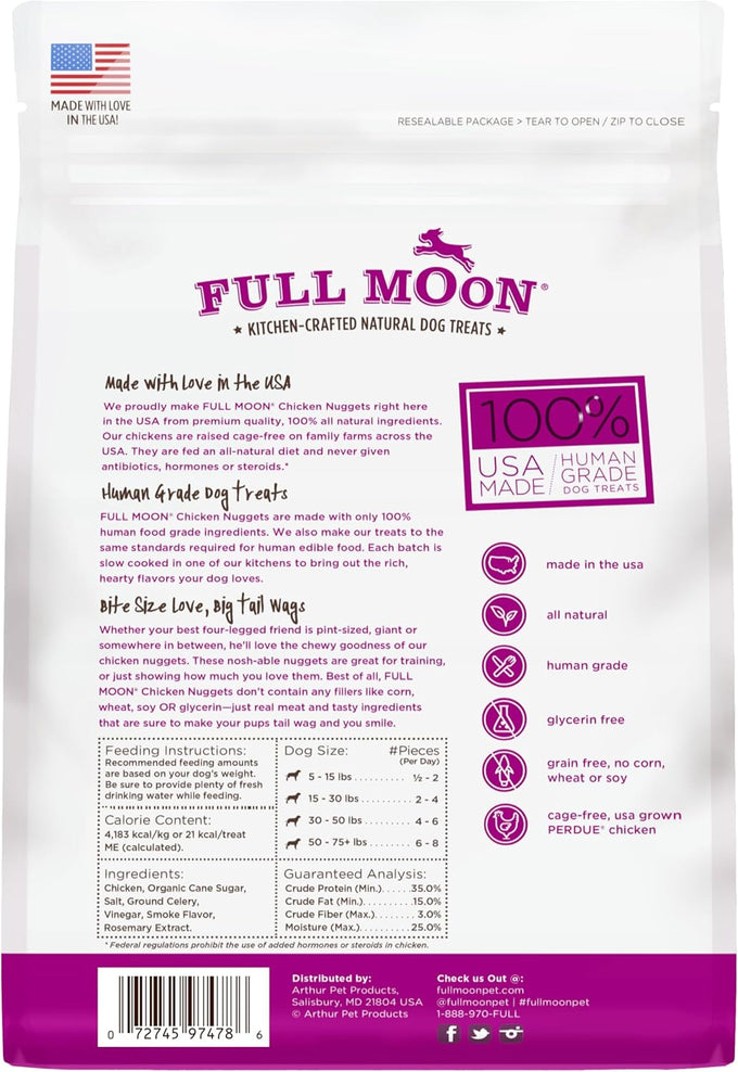 Full Moon human-grade, all-natural chicken nuggets, 12 oz, made in USA, no fillers, antibiotic-free