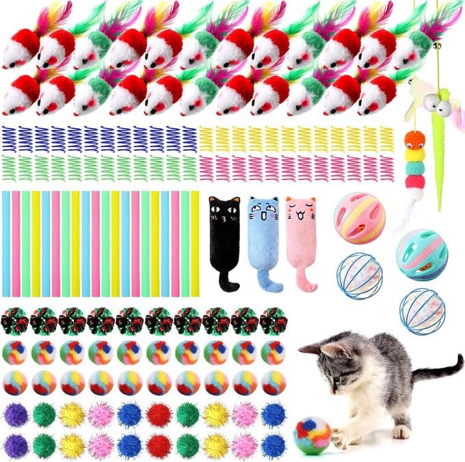 shappy 150 pcs assorted cat toys for indoor cats bulk kitten toys pack variety gift
