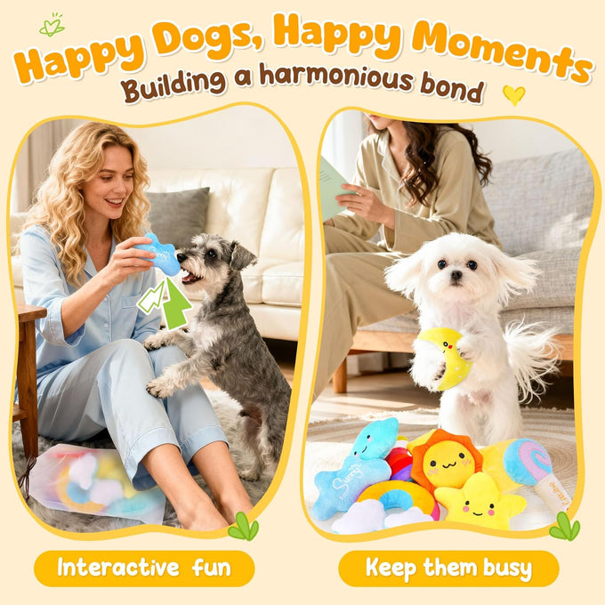 Kipritii Whimsical Squeaky Dog Toys for Small Dogs and Puppies - Plush Toys Pack with 9 Pcs Stuffed Puppy Chew Toys