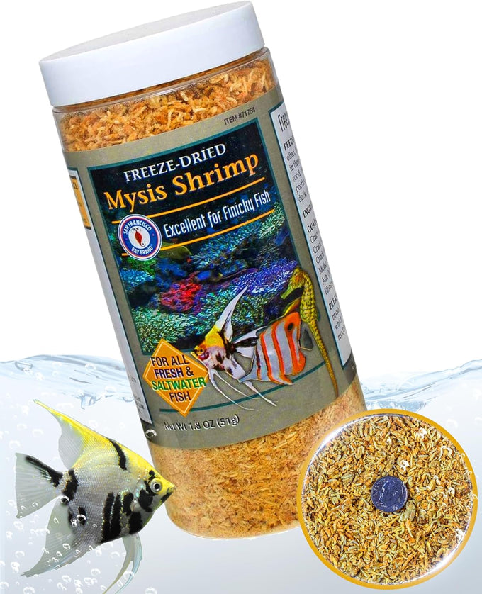 San Francisco Bay Brand Freeze-Dried Mysis Shrimp Premium Fish Food for Tropical Fish and Cichlids 0.88 oz 25g