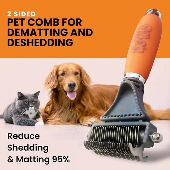 Gopets 2-in-1 dematting comb for dogs and cats, double-sided dog brush for shedding and deshedding