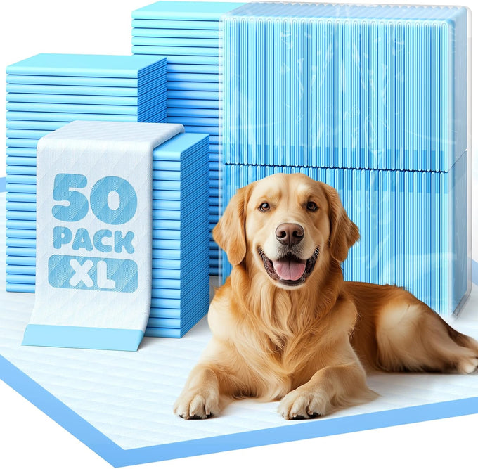 Powools 50-Pack Extra Large Puppy Pads for Dogs with 6-Layer Leakproof Protection and High Absorbency