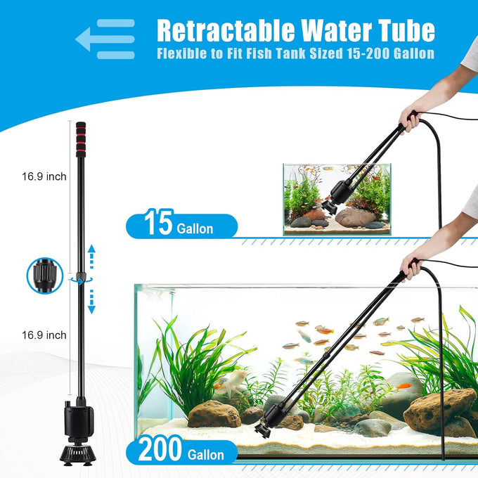 20w 110v 320gph electric aquarium gravel cleaner, vacuum, water changer and sand washer set with adjustable tube