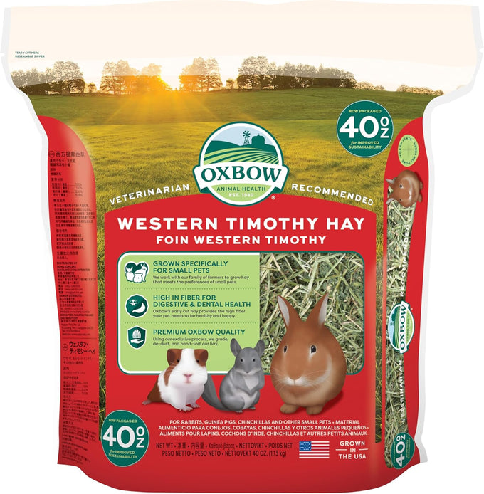 Oxbow Western Timothy Hay for Small Pets - High Fiber for Digestive Health and Dental Support - 40 oz Bag - All-Natural Grass Hay for Rabbits Guinea Pigs Chinchillas