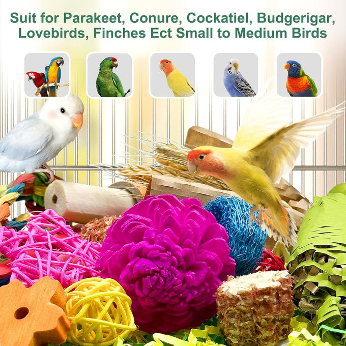 Natural Bird Toy Foraging Parrot Shredding Toys Box for Small-Medium Birds (Colorful)