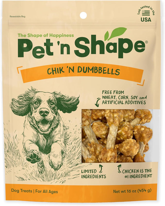Pet 'n Shape Chik 'n Rice Dumbbells - 100% Natural Chicken Treats for Dogs, 1 Pound, Crunchy Bites